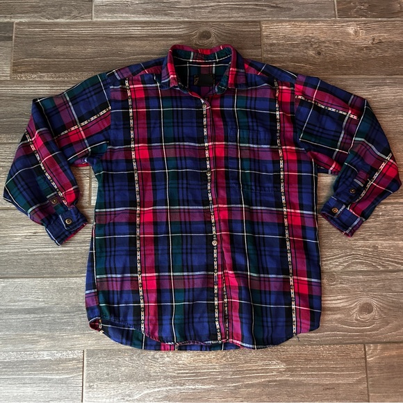 Vintage Eddie Bauer Women’s Long Sleeve Plaid Button Down Ribbon Detail, Small - Picture 1 of 5